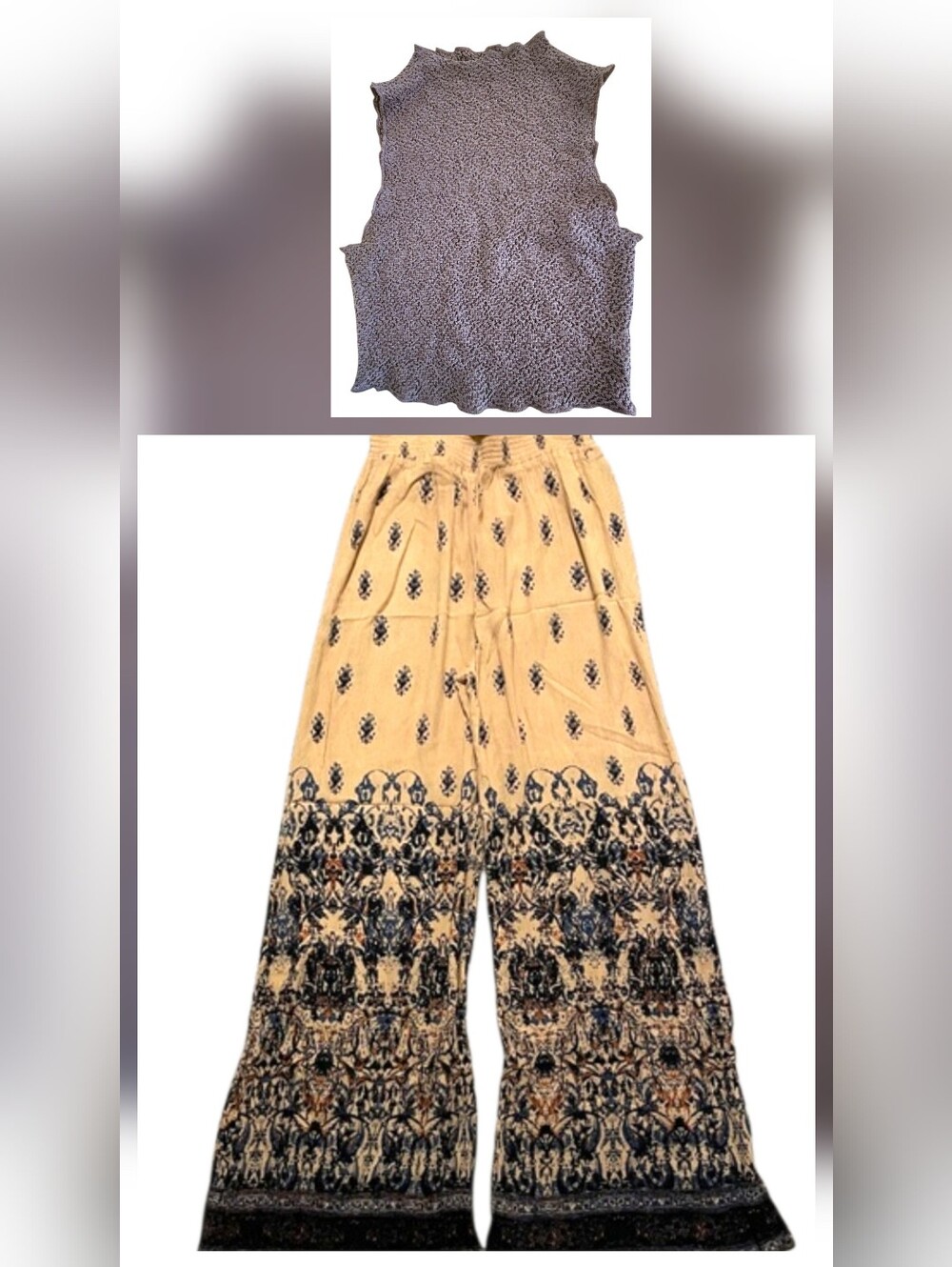 URBAN OUTFITTERS ECOTE  Boho Print Wide-Leg Palazzo Pants Sz 8 + Aerie Top Sz SM